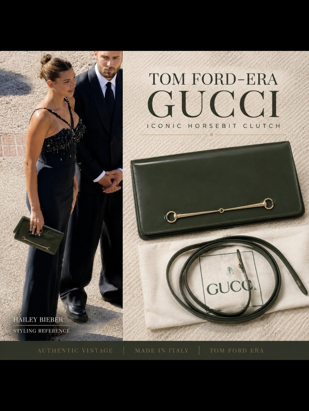 Tom Ford Gucci Dark Green Leather Slim Horsebit Clutch W/Strap